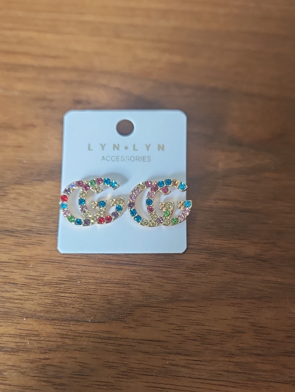 Fashion Jewelry Rainbow Crystal GG Logo Stud Earrings